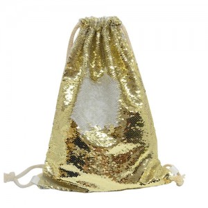 Gold Sequin Drawstring Bag 34 x 45cm
