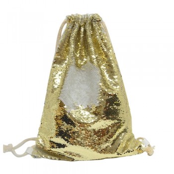 Gold Sequin Drawstring Bag